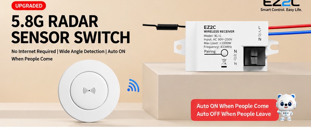 EZ2C 5.8G Radar Sensor Switch — sensor puck and wireless receiver