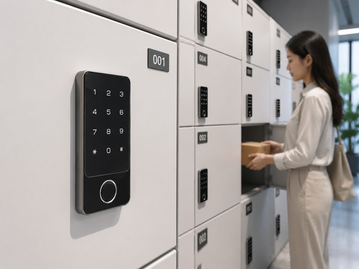 EZ2C Smart Cabinet Lock product information — keypad front panel and waterproof rear unit